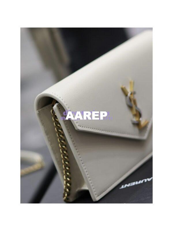 Replica YSL Saint Laurent Cassandre Envelope Chain Wallet In Smooth Leather 743050 Blanc 7