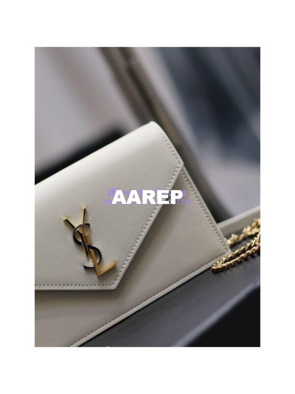 Replica YSL Saint Laurent Cassandre Envelope Chain Wallet In Smooth Leather 743050 Blanc 9