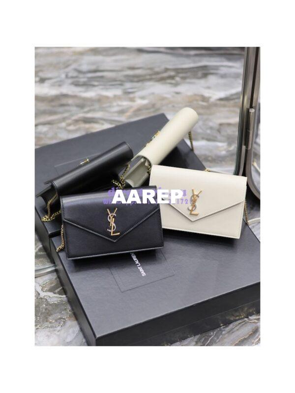 Replica YSL Saint Laurent Cassandre Envelope Chain Wallet In Smooth Leather 743050 Black 3