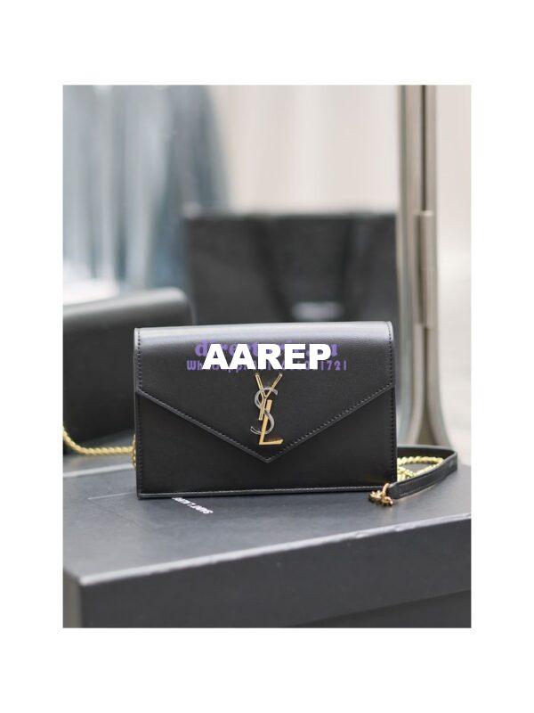 Replica YSL Saint Laurent Cassandre Envelope Chain Wallet In Smooth Leather 743050 Black 4