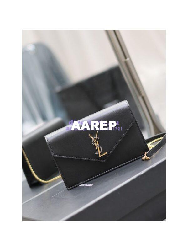 Replica YSL Saint Laurent Cassandre Envelope Chain Wallet In Smooth Leather 743050 Black 5