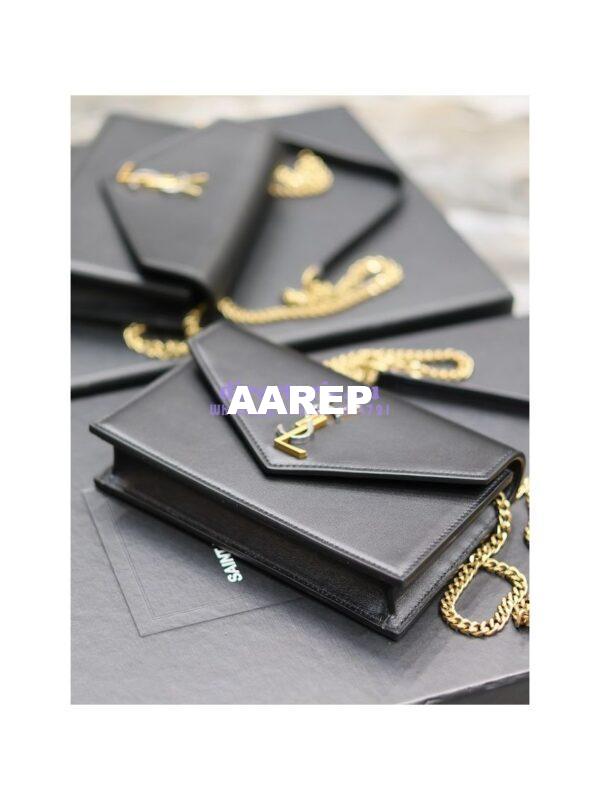 Replica YSL Saint Laurent Cassandre Envelope Chain Wallet In Smooth Leather 743050 Black 8