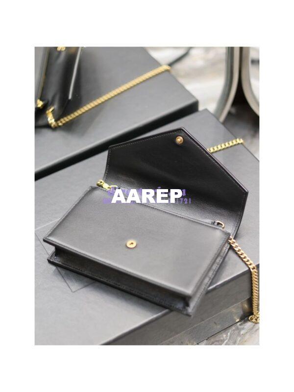 Replica YSL Saint Laurent Cassandre Envelope Chain Wallet In Smooth Leather 743050 Black 10