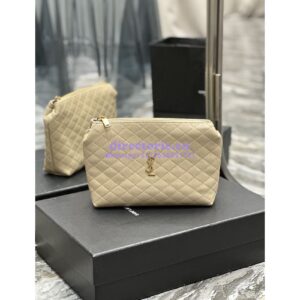 Replica YSL Saint Laurent Gaby Cosmetic Pouch In Quilted Leather 7339551 Beige