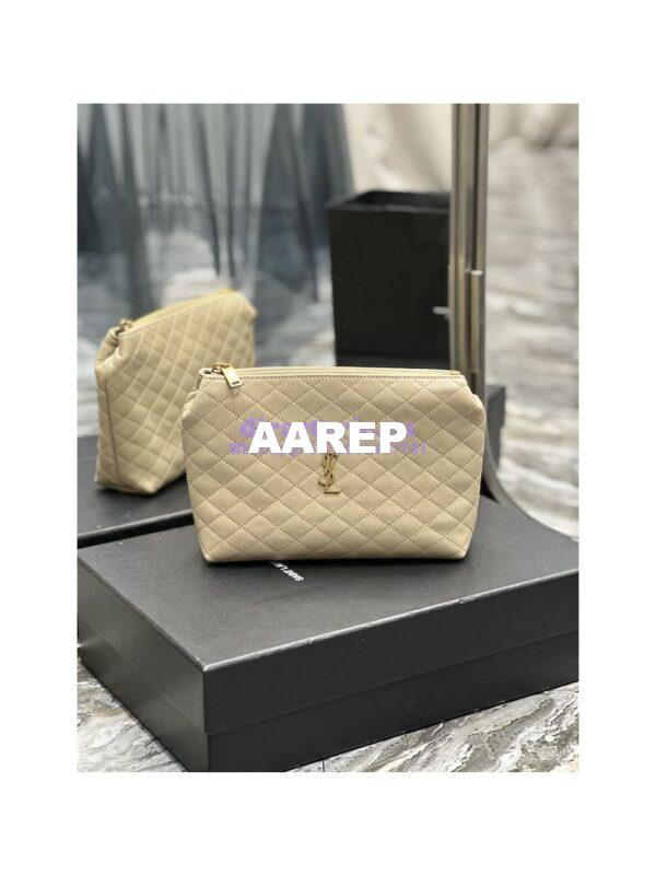 Replica YSL Saint Laurent Gaby Cosmetic Pouch In Quilted Leather 7339551 Beige 3