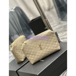 Replica YSL Saint Laurent Gaby Cosmetic Pouch In Quilted Leather 7339551 Beige 2