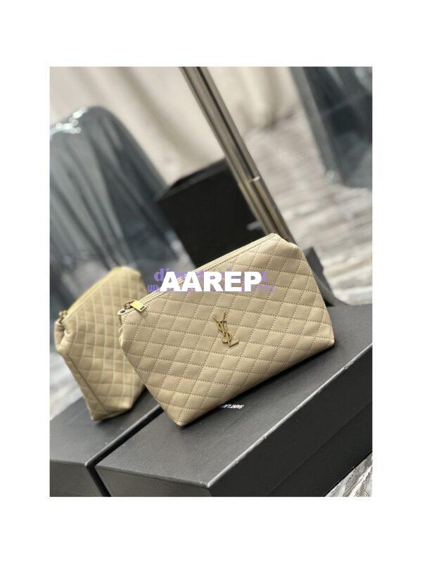 Replica YSL Saint Laurent Gaby Cosmetic Pouch In Quilted Leather 7339551 Beige 4