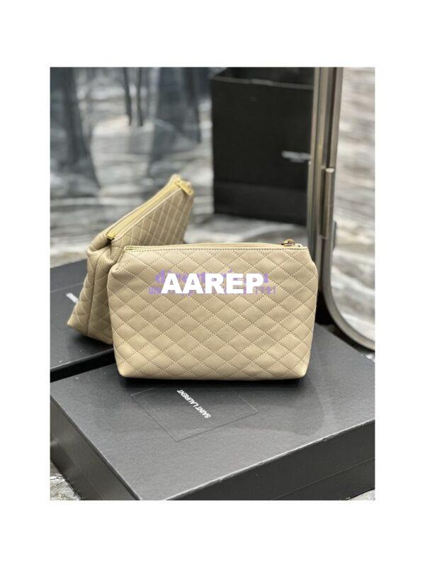 Replica YSL Saint Laurent Gaby Cosmetic Pouch In Quilted Leather 7339551 Beige 12