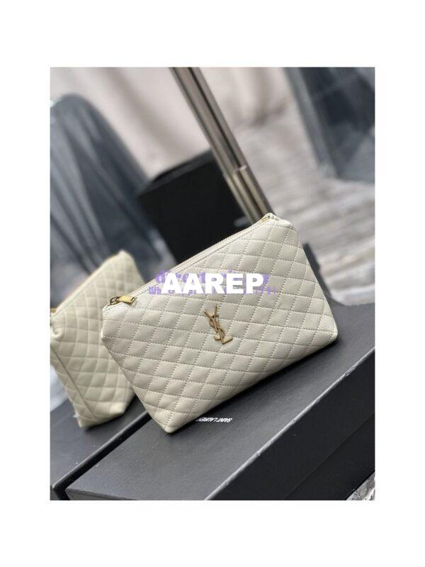 Replica YSL Saint Laurent Gaby Cosmetic Pouch In Quilted Leather 7339551 Blanc 4