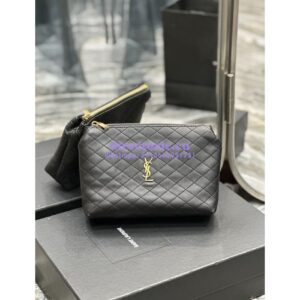 Replica YSL Saint Laurent Gaby Cosmetic Pouch In Quilted Leather 7339551 Black