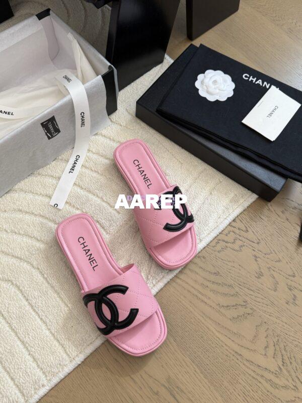 Replica Chanel Vintage CC Quilted Cambon Slide Sandals in Pink Leather 9