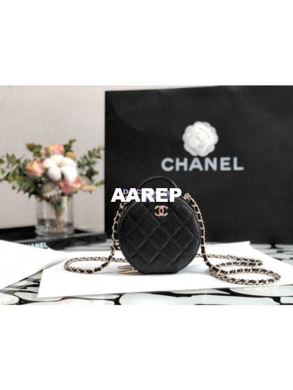 Replica Chanel 22C Round Mini Vanity with Top Handle in Black Caviar AP2502 3