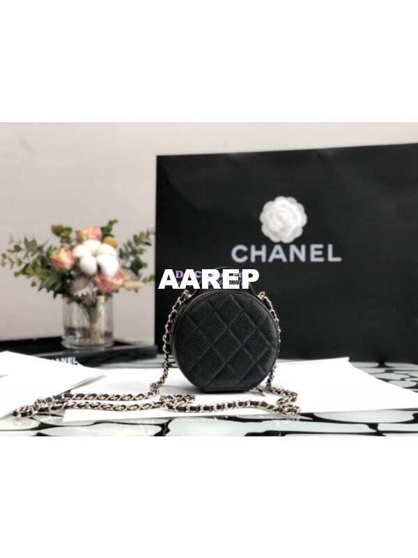 Replica Chanel 22C Round Mini Vanity with Top Handle in Black Caviar AP2502 7