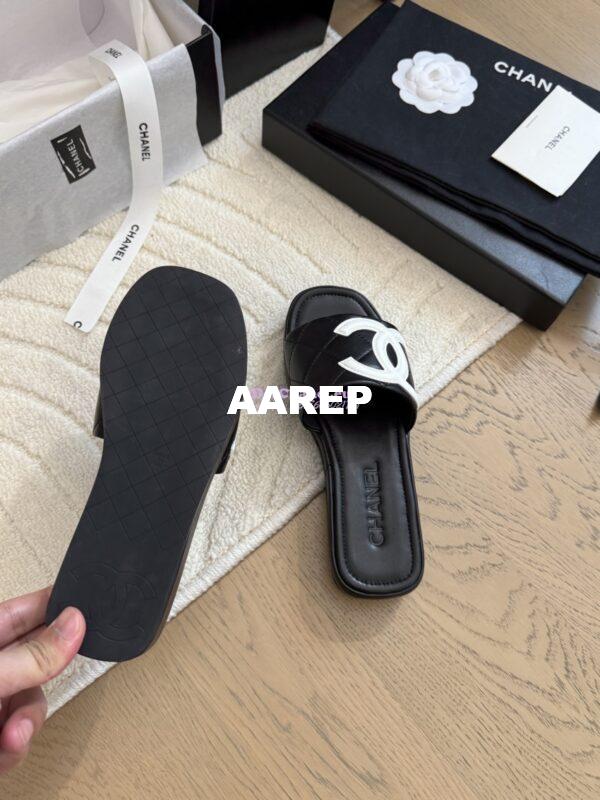 Replica Chanel Vintage CC Quilted Cambon Slide Sandals in Black and White Leather 7