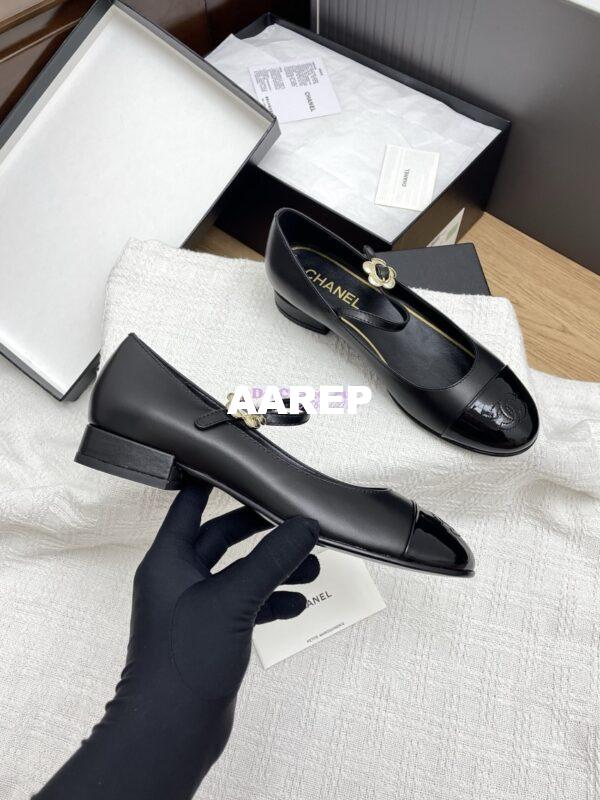 Replica Chanel 25SS Mary Janes Lambskin and Clover Clasp G46377 Black 6