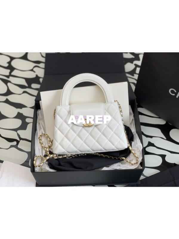 Replica Chanel Mini Shopping Bag Shiny Agen Calfskin AS4416 White 3