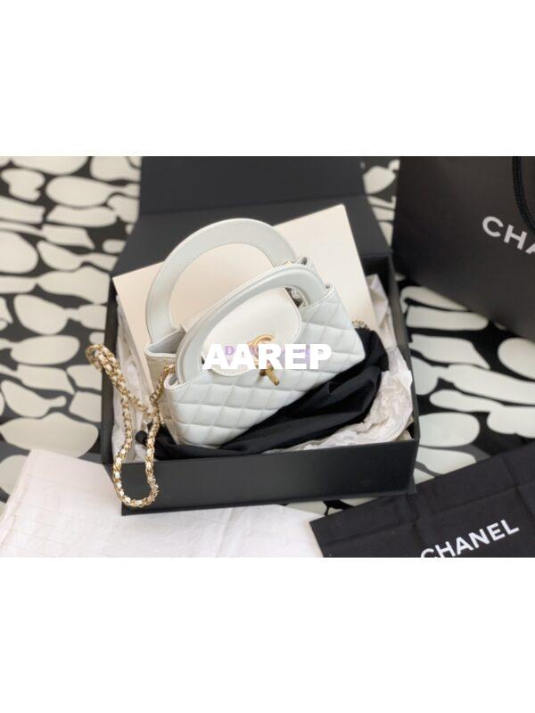 Replica Chanel Mini Shopping Bag Shiny Agen Calfskin AS4416 White 5