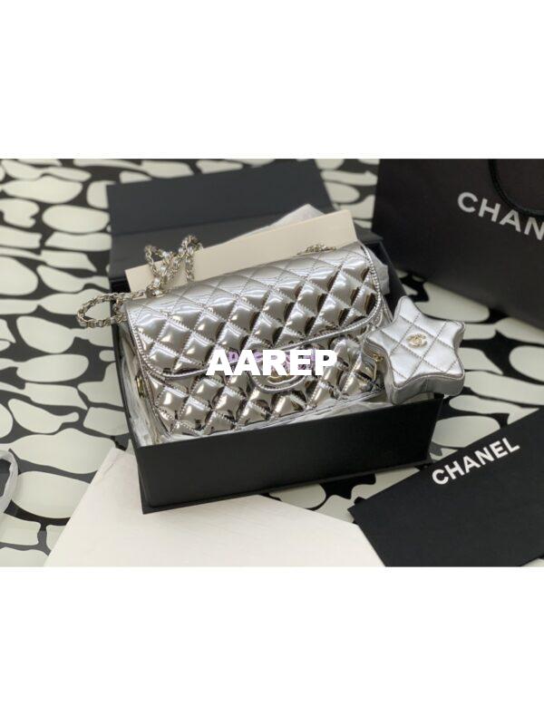 Replica Chanel Flap Bag & Star Coin Purse Mirror Calfskin Metallic Calfskin AS4648 Silver
