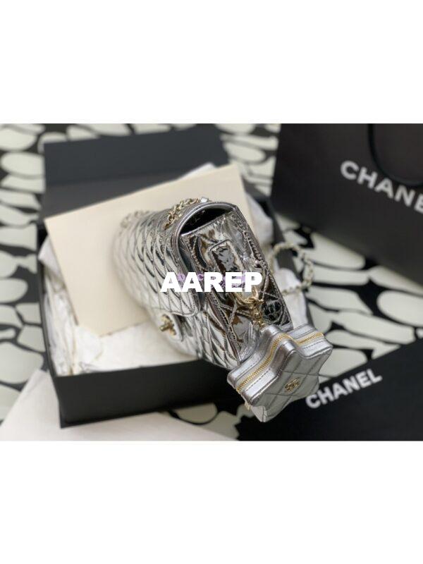 Replica Chanel Flap Bag & Star Coin Purse Mirror Calfskin Metallic Calfskin AS4648 Silver 2