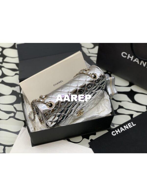 Replica Chanel Flap Bag & Star Coin Purse Mirror Calfskin Metallic Calfskin AS4648 Silver 3