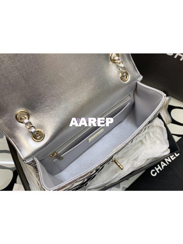 Replica Chanel Flap Bag & Star Coin Purse Mirror Calfskin Metallic Calfskin AS4648 Silver 8