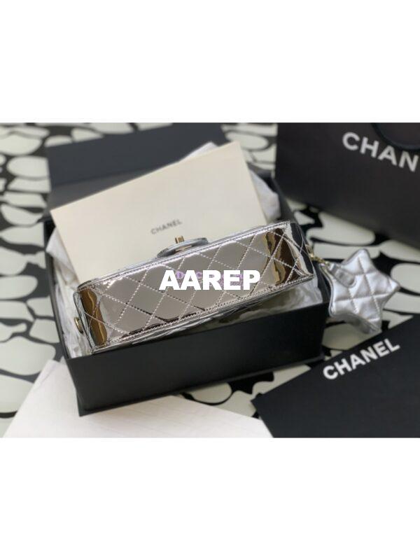 Replica Chanel Flap Bag & Star Coin Purse Mirror Calfskin Metallic Calfskin AS4648 Silver 9