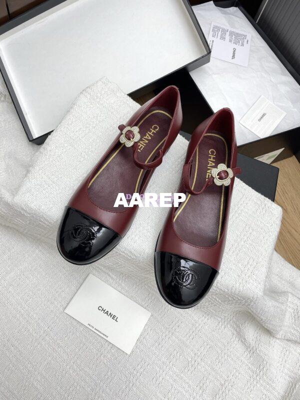 Replica Chanel 25SS Mary Janes Lambskin and Clover Clasp G46377 Wine