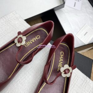 Replica Chanel 25SS Mary Janes Lambskin and Clover Clasp G46377 Wine 2