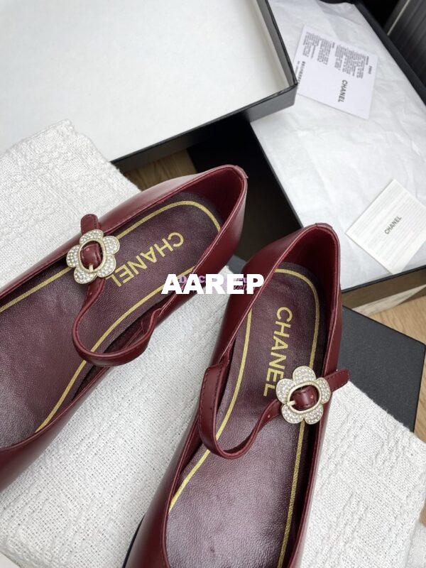 Replica Chanel 25SS Mary Janes Lambskin and Clover Clasp G46377 Wine 2