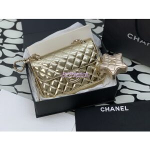 Replica Chanel Flap Bag & Star Coin Purse Mirror Calfskin Metallic Calfskin AS4648 Gold