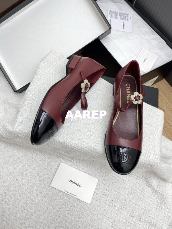 Replica Chanel 25SS Mary Janes Lambskin and Clover Clasp G46377 Wine 5