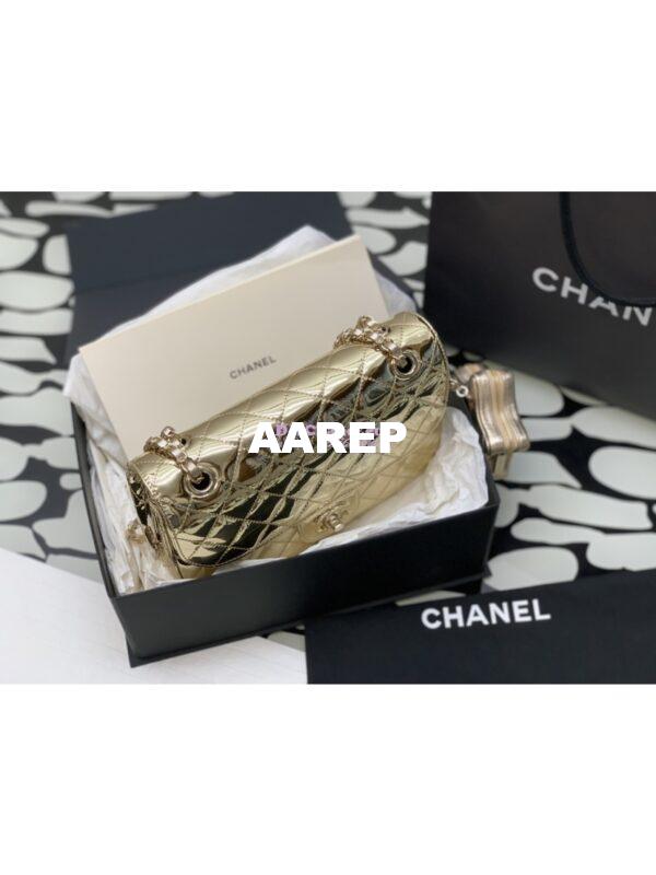 Replica Chanel Flap Bag & Star Coin Purse Mirror Calfskin Metallic Calfskin AS4648 Gold 5