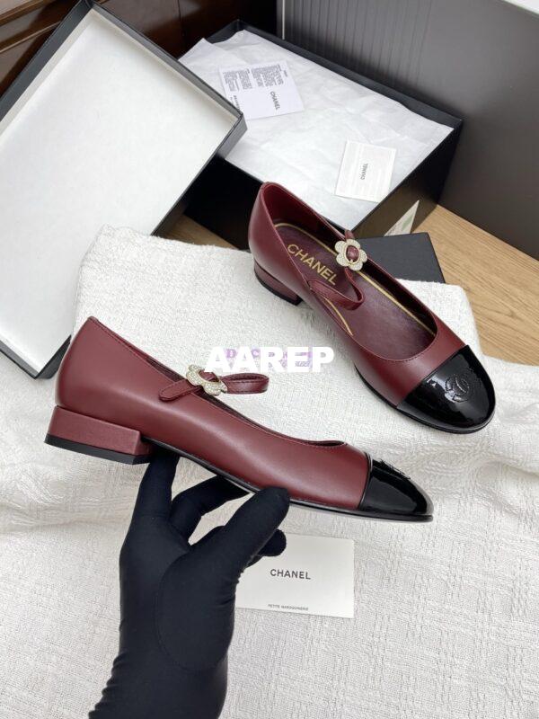 Replica Chanel 25SS Mary Janes Lambskin and Clover Clasp G46377 Wine 7