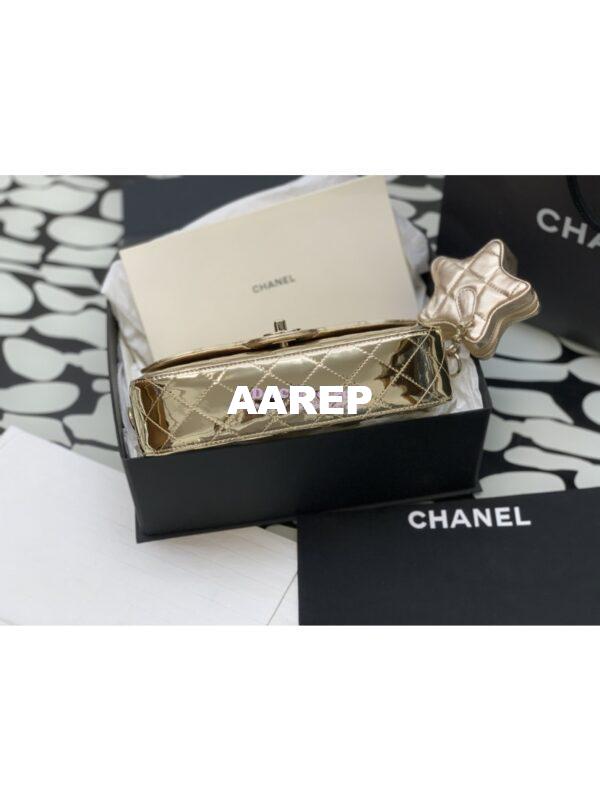 Replica Chanel Flap Bag & Star Coin Purse Mirror Calfskin Metallic Calfskin AS4648 Gold 8