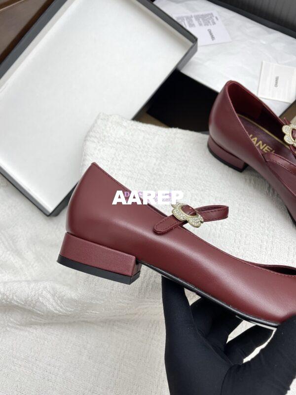Replica Chanel 25SS Mary Janes Lambskin and Clover Clasp G46377 Wine 8