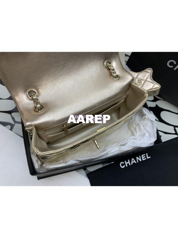 Replica Chanel Flap Bag & Star Coin Purse Mirror Calfskin Metallic Calfskin AS4648 Gold 9