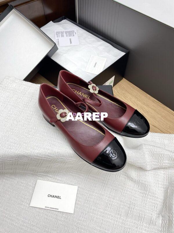 Replica Chanel 25SS Mary Janes Lambskin and Clover Clasp G46377 Wine 9