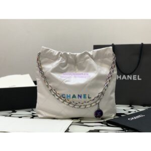Replica Chanel 22 Handbag Shiny Calfskin & Rainbow Metal AS3260 AS3261 White 2