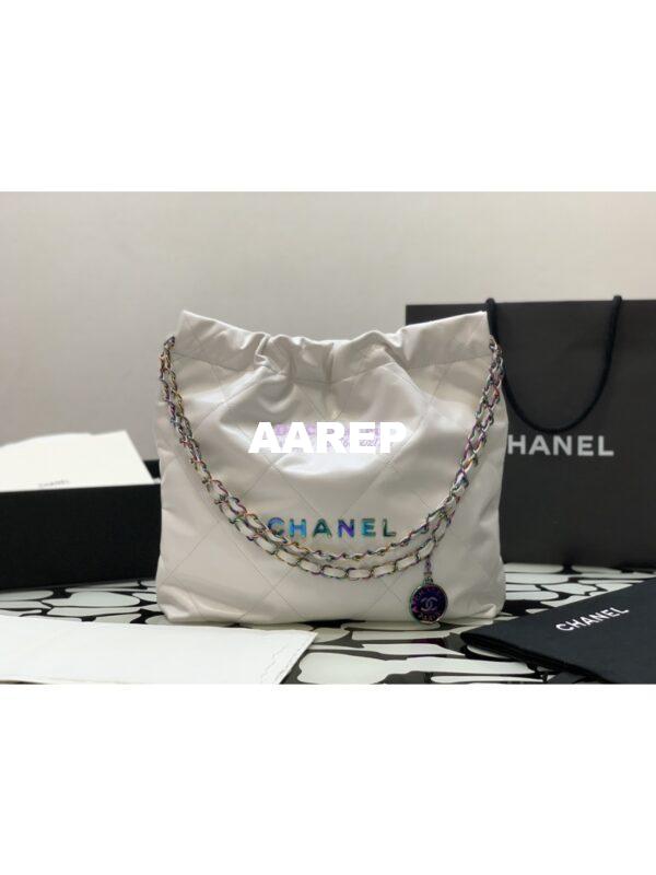 Replica Chanel 22 Handbag Shiny Calfskin & Rainbow Metal AS3260 AS3261 White 2