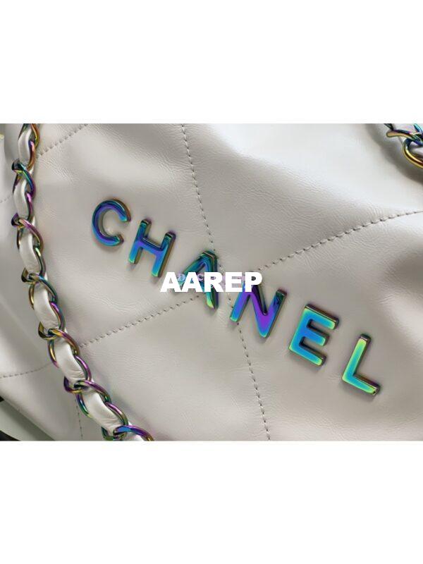 Replica Chanel 22 Handbag Shiny Calfskin & Rainbow Metal AS3260 AS3261 White 4
