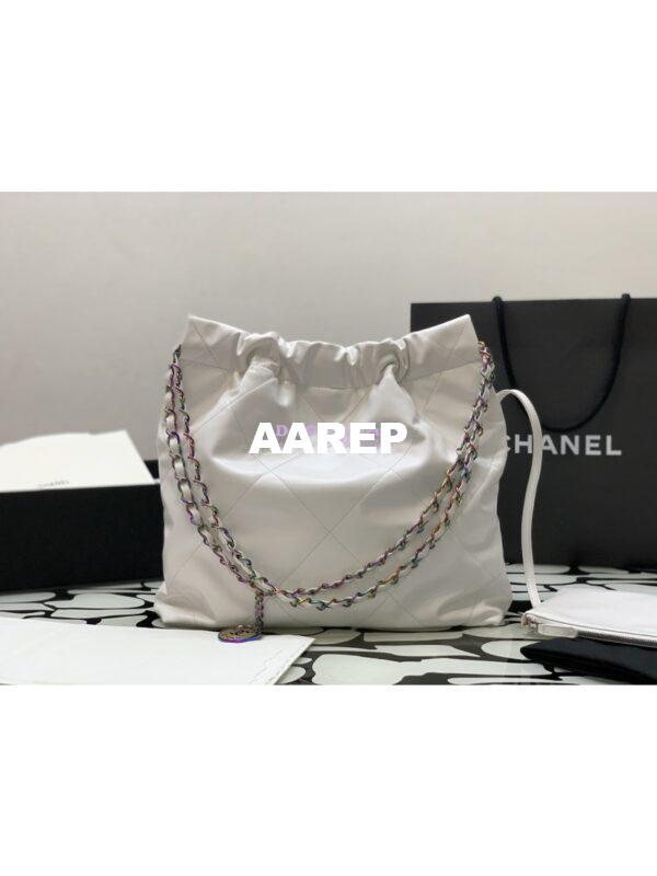 Replica Chanel 22 Handbag Shiny Calfskin & Rainbow Metal AS3260 AS3261 White 7