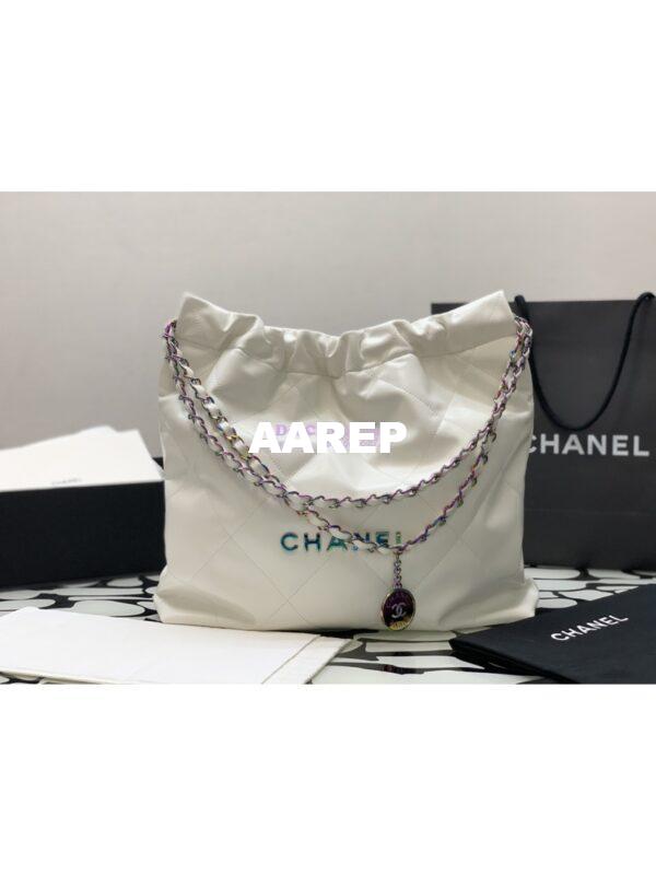 Replica Chanel 22 Handbag Shiny Calfskin & Rainbow Metal AS3260 AS3261 White 10