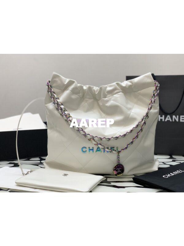 Replica Chanel 22 Handbag Shiny Calfskin & Rainbow Metal AS3260 AS3261 White 11