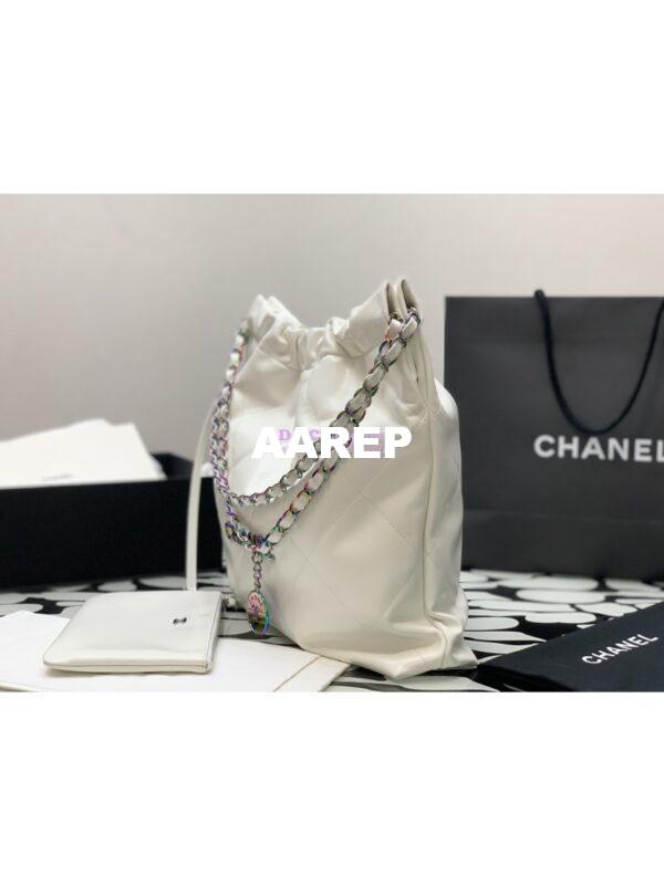 Replica Chanel 22 Handbag Shiny Calfskin & Rainbow Metal AS3260 AS3261 White 16