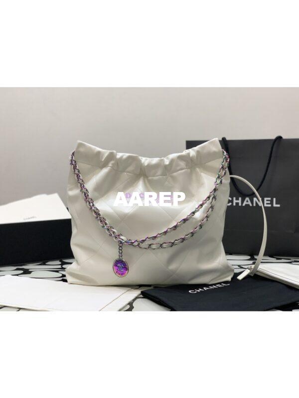 Replica Chanel 22 Handbag Shiny Calfskin & Rainbow Metal AS3260 AS3261 White 17