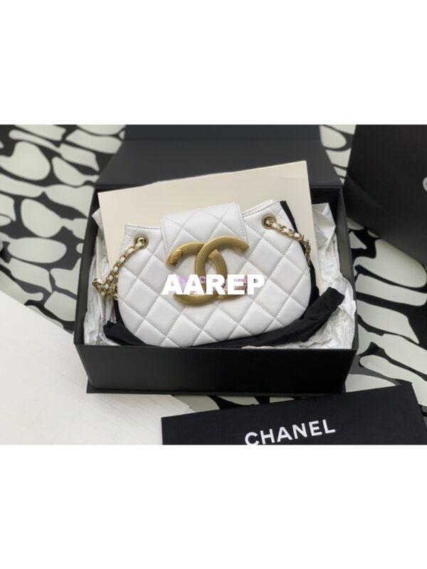 Replica Chanel 24C Vintage Logo Small Quilted Lambskin Shoulder Bag AS4609 White