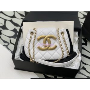 Replica Chanel 24C Vintage Logo Small Quilted Lambskin Shoulder Bag AS4609 White 2