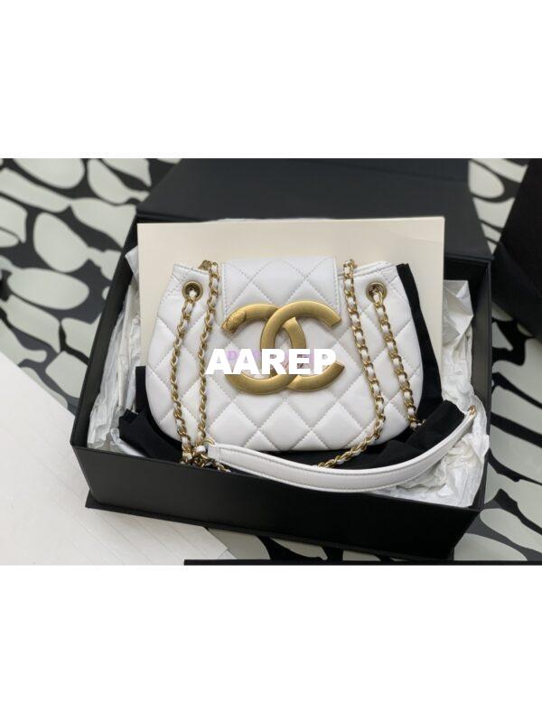 Replica Chanel 24C Vintage Logo Small Quilted Lambskin Shoulder Bag AS4609 White 2