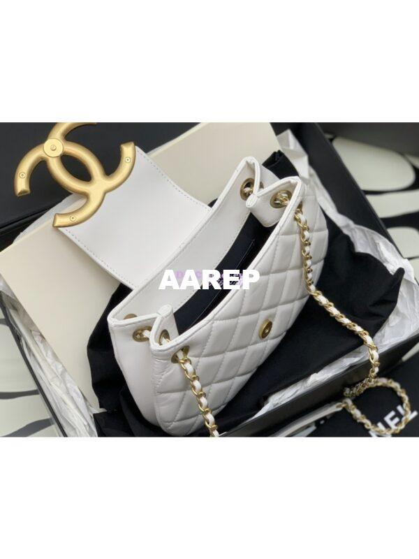 Replica Chanel 24C Vintage Logo Small Quilted Lambskin Shoulder Bag AS4609 White 5