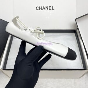 Replica Chanel 25SS Mary Janes Lambskin & Grosgrain G46324 White 2